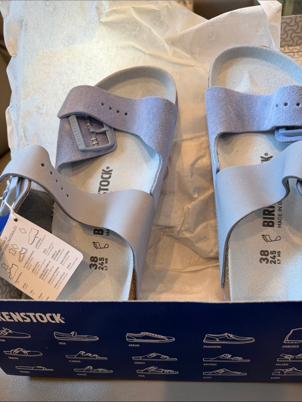 Birkenstock Blue Suede Sandals – Size 38 – NWT